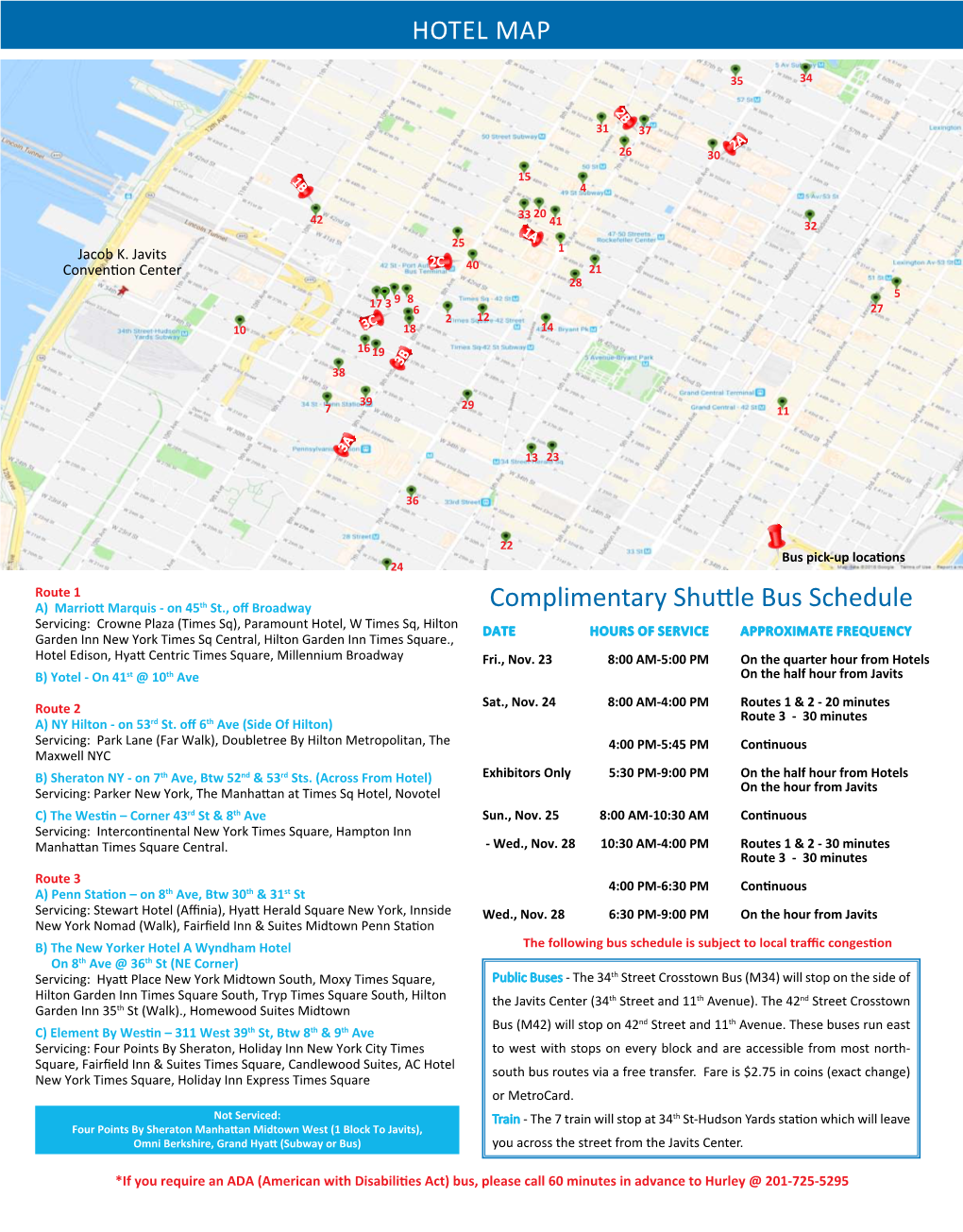 Complimentary Shuttle Bus Schedule