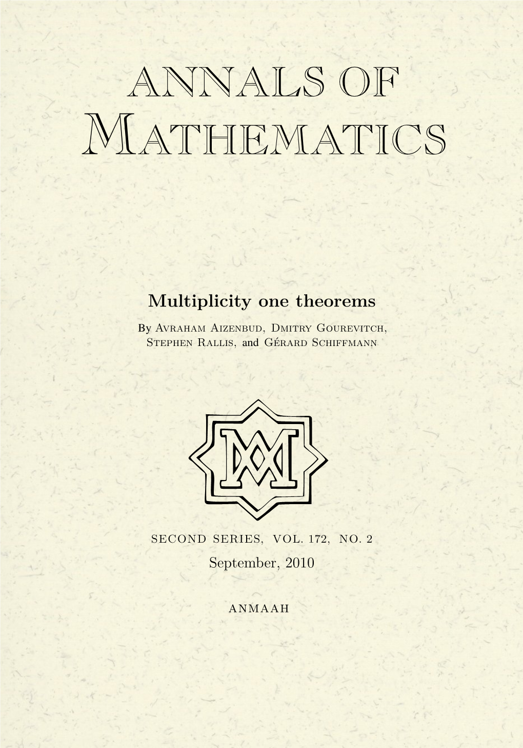 Multiplicity One Theorems