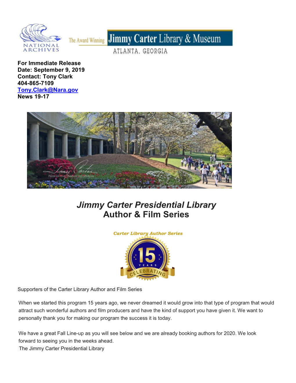 Jimmy Carter Presidential Library Author & Film Series