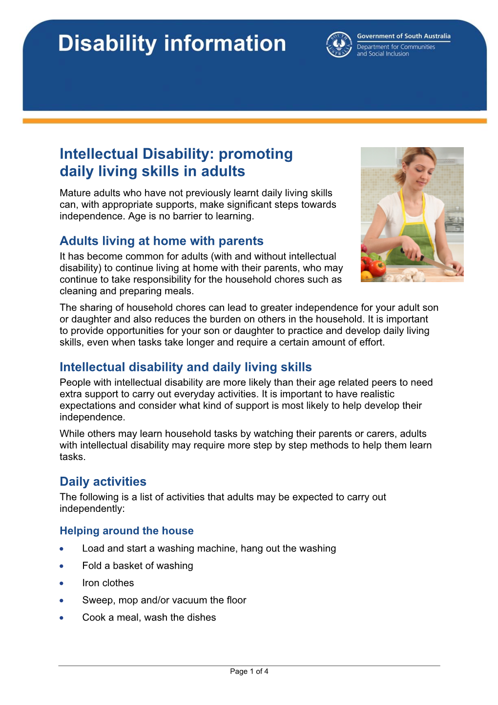 Intellectual Disability: Promoting Daily Living Skills in Adults