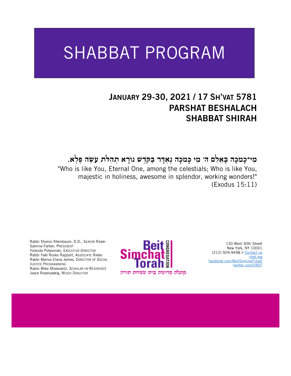 Shabbat Program