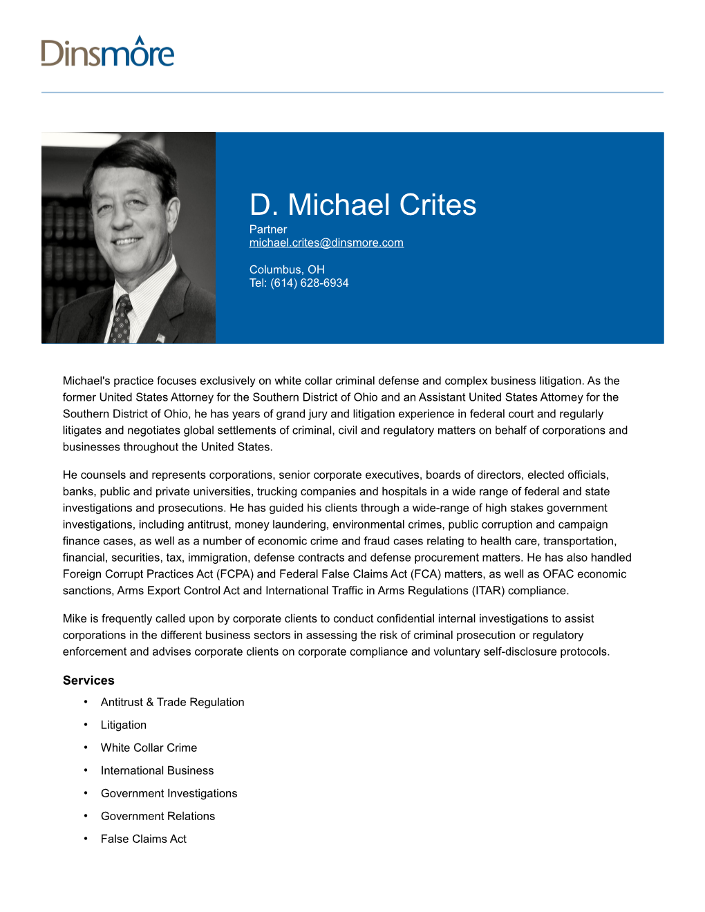 D. Michael Crites Partner Michael.Crites@Dinsmore.Com