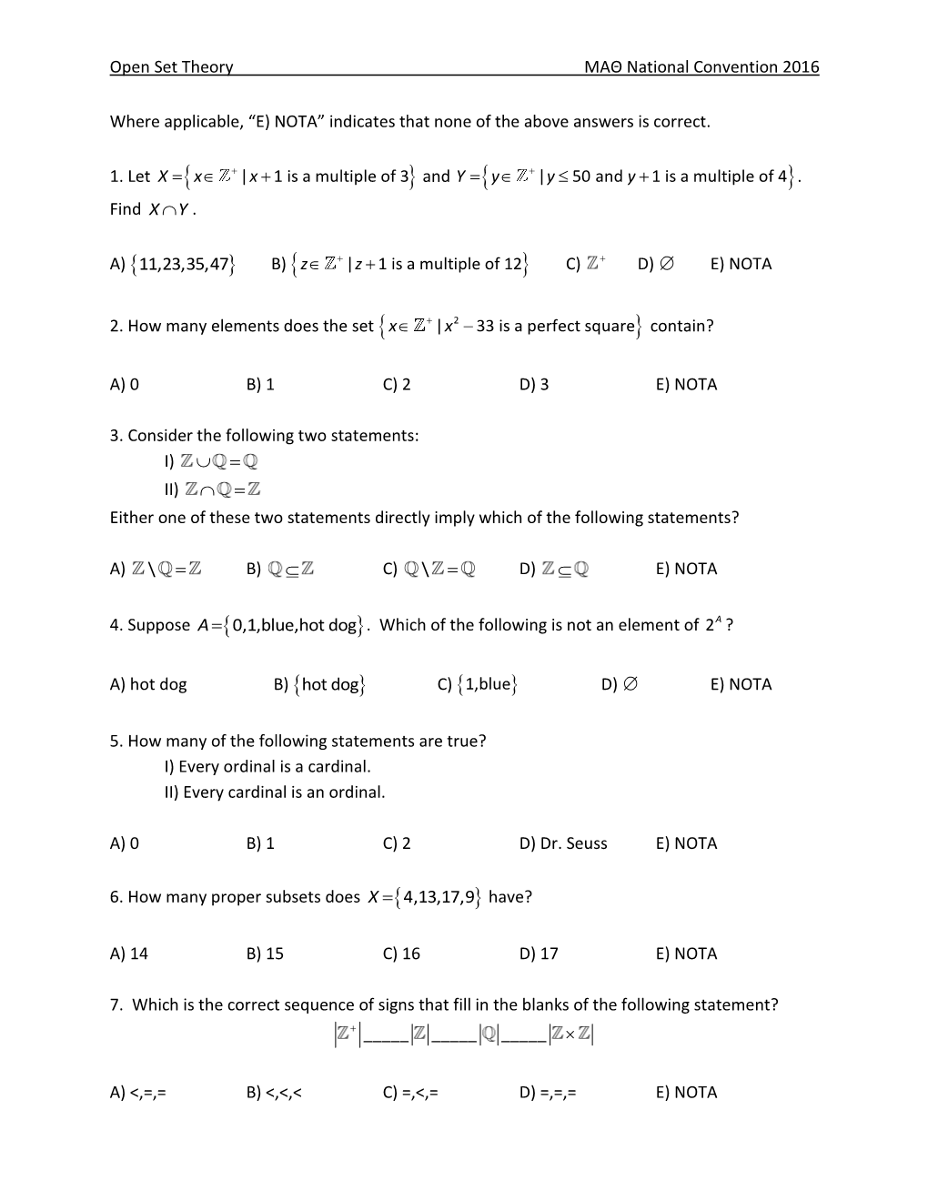 Test Finite Ordinal, Implying a Greatest Integer, an Obvious Impossibility