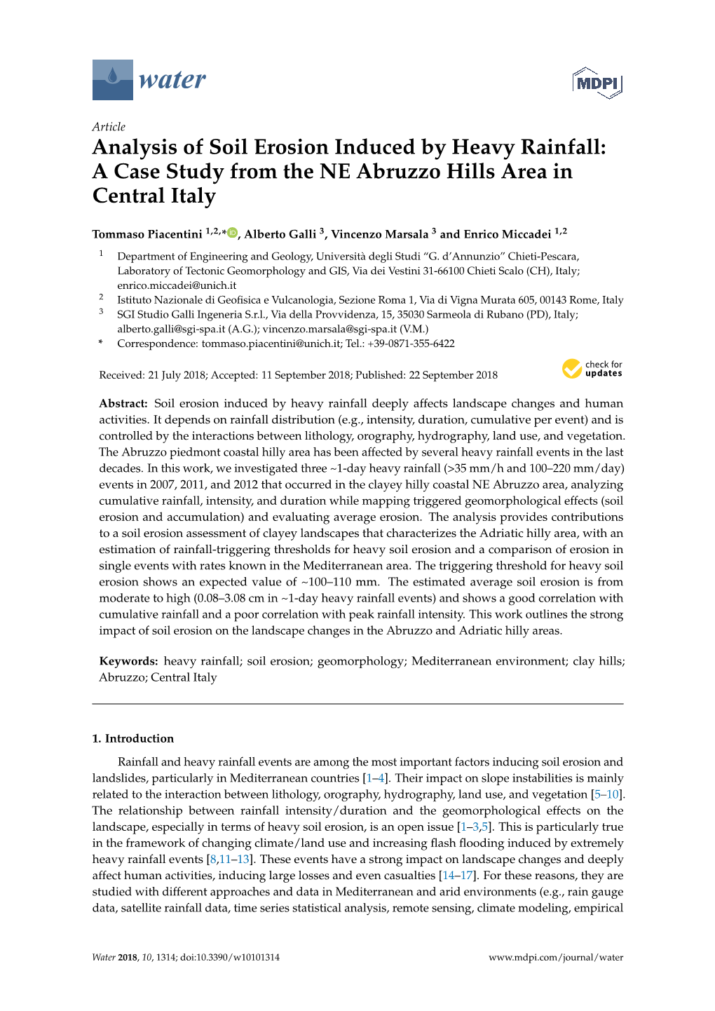 Analysis of Soil Erosion Induced by Heavy Rainfall: a Case Study from the NE Abruzzo Hills Area in Central Italy