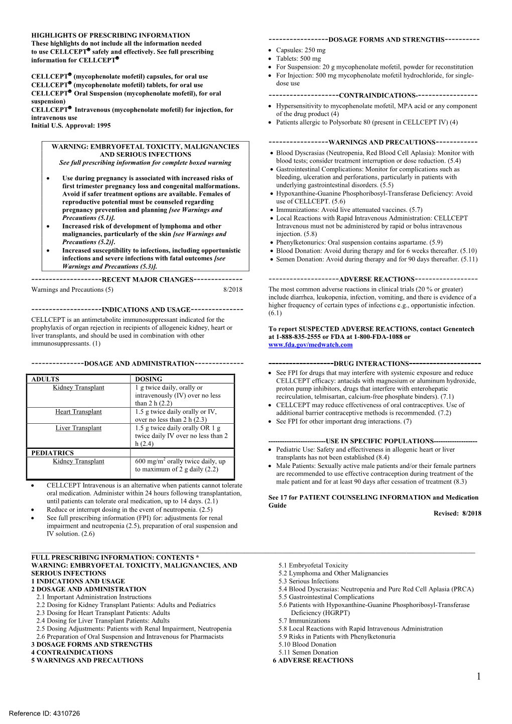 CELLCEPT (Mycophenolate Mofetil