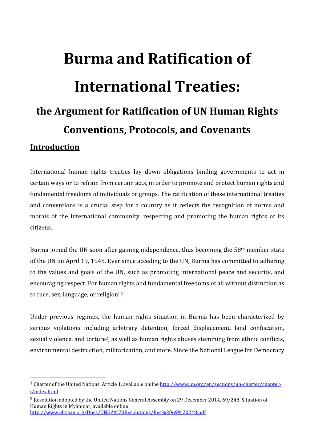 Burma and Ratification of International Treaties