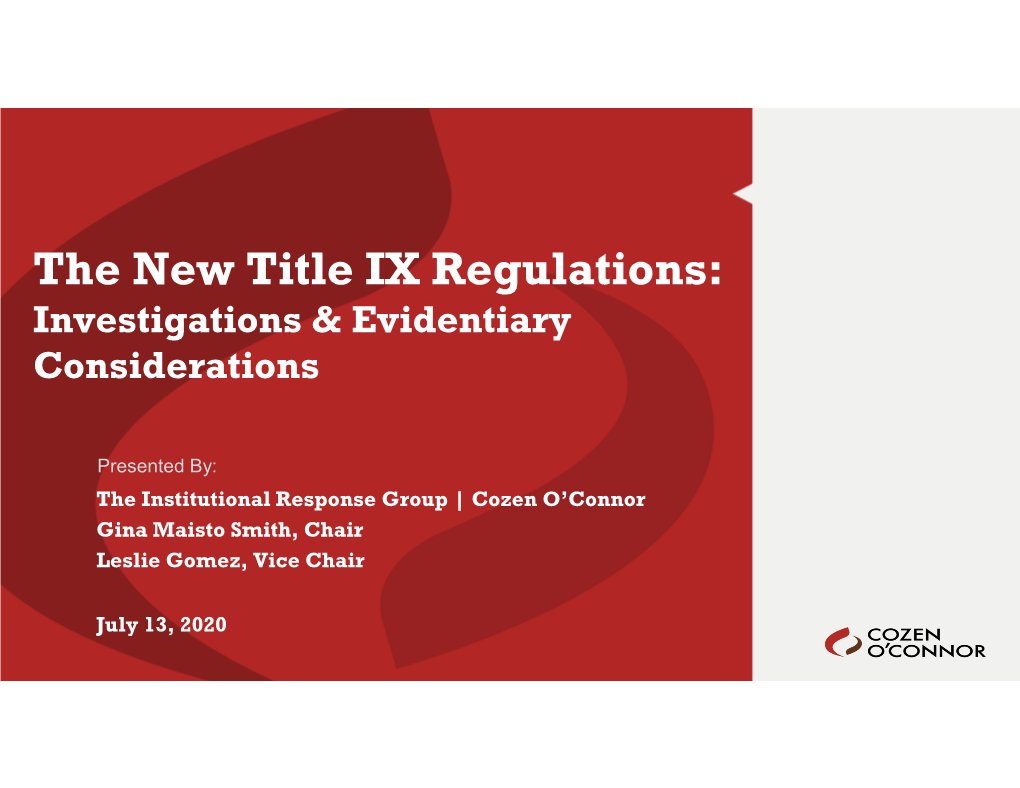 The New Title IX Regulations: Investigations & Evidentiary Considerations