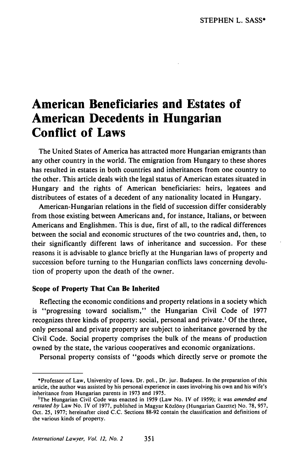 American Beneficiaries and Estates of American Decedents in Hungarian Conflict of Laws