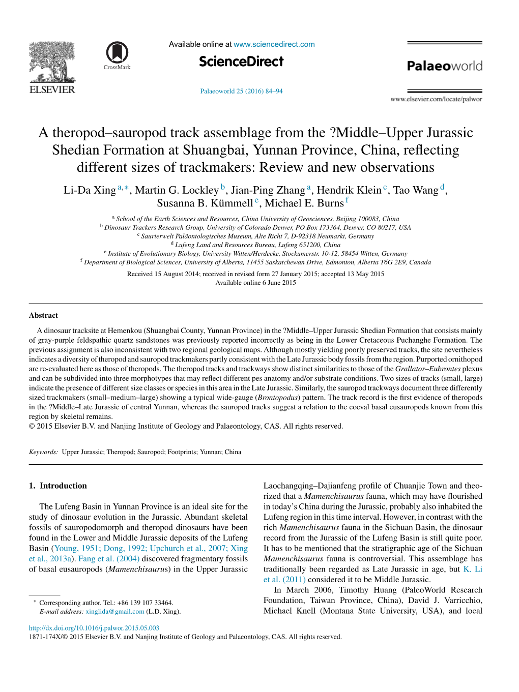 A Theropod–Sauropod Track Assemblage from the ?Middle–Upper Jurassic