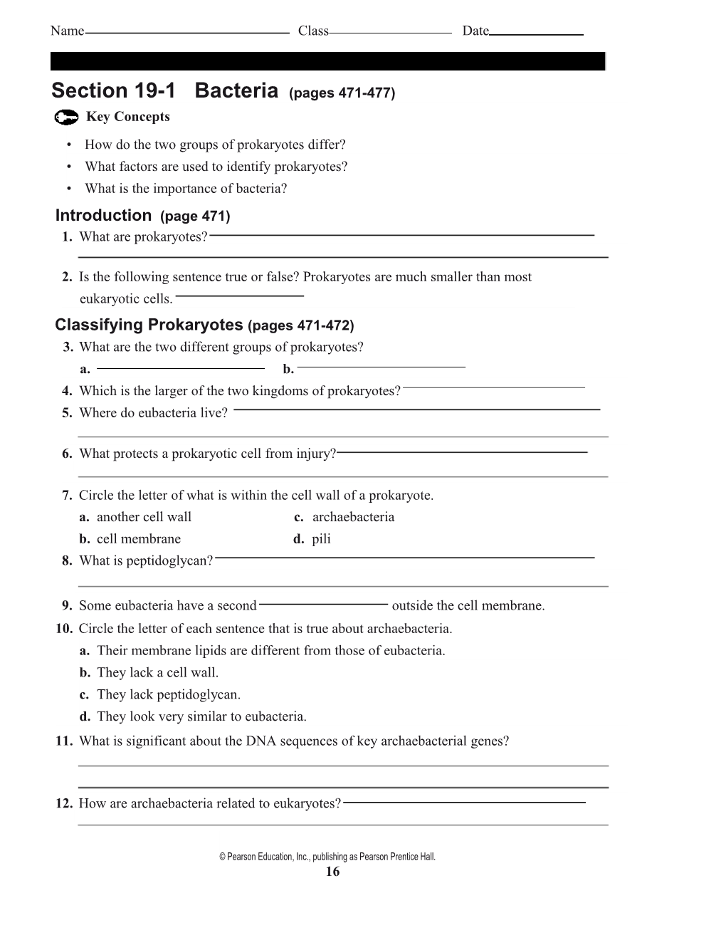 Section 19-1 Bacteria (Pages 471-477)