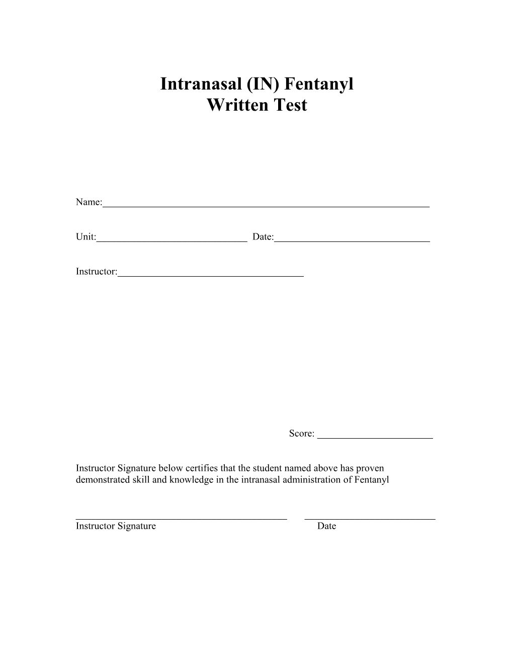 Nasal Naloxone: Written Test