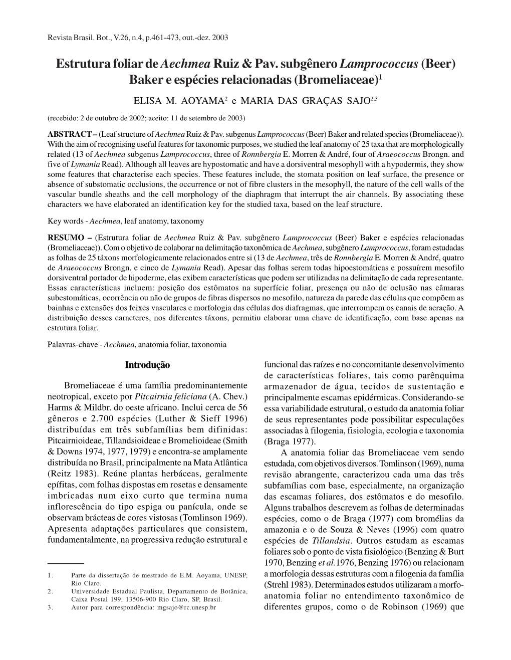 Estrutura Foliar De Aechmearuiz & Pav.Subgênero Lamprococcus(Beer) Bakere Espécies Relacionadas (Bromeliaceae)