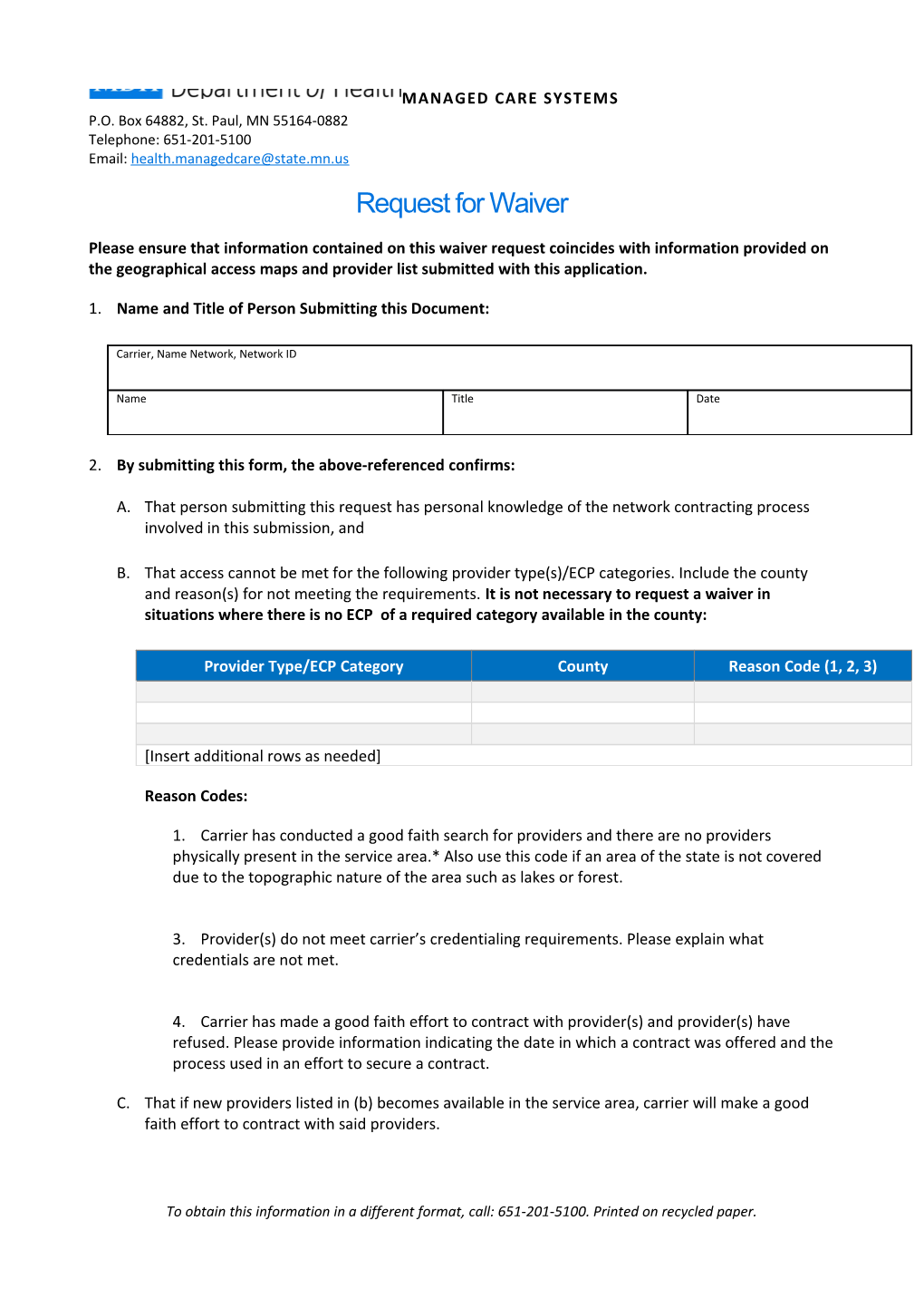 Request for Waiver s1