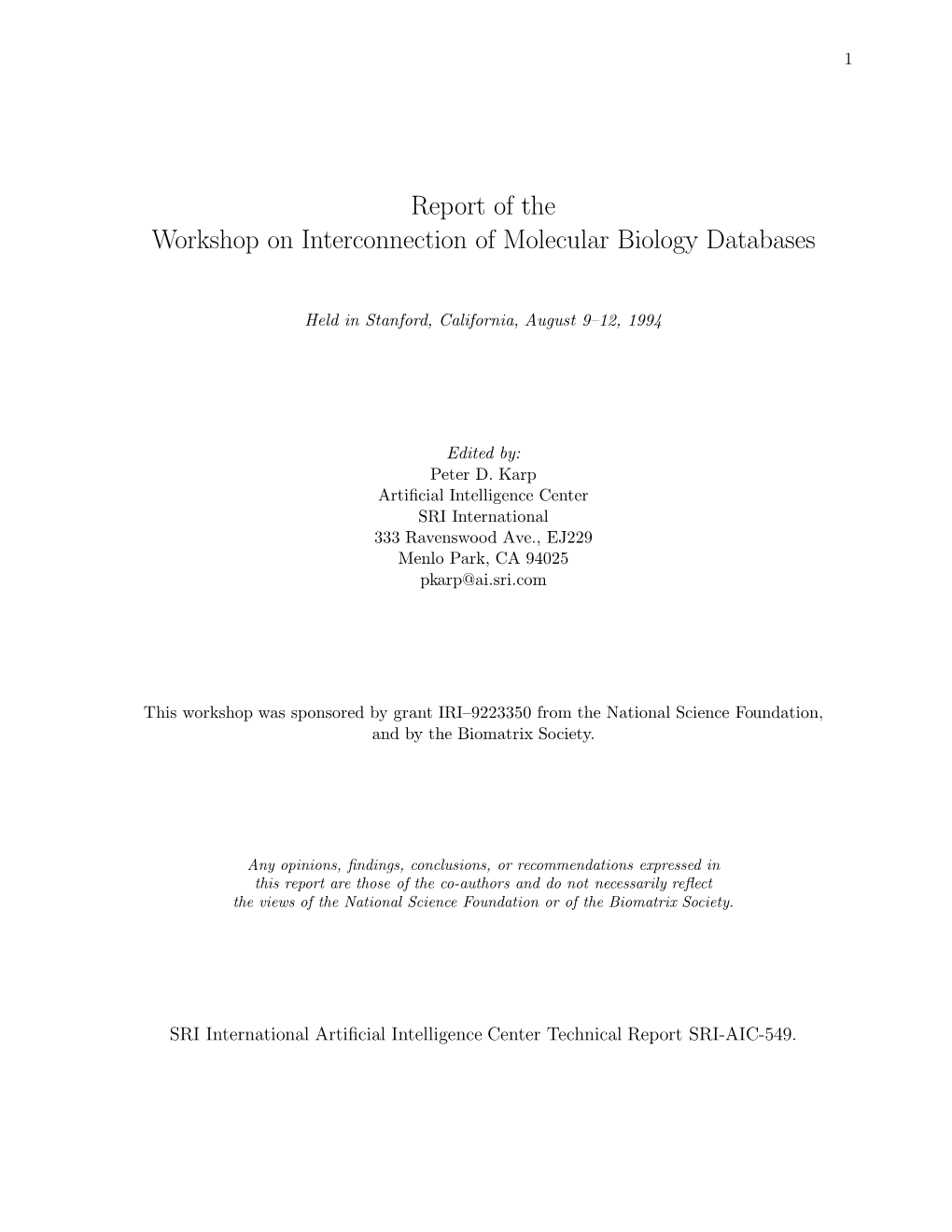 Report of the Workshop on Interconnection of Molecular Biology Databases