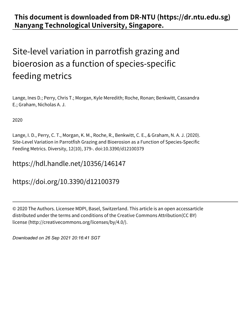 Site‑Level Variation in Parrotfish Grazing and Bioerosion As a Function of Species‑Specific Feeding Metrics