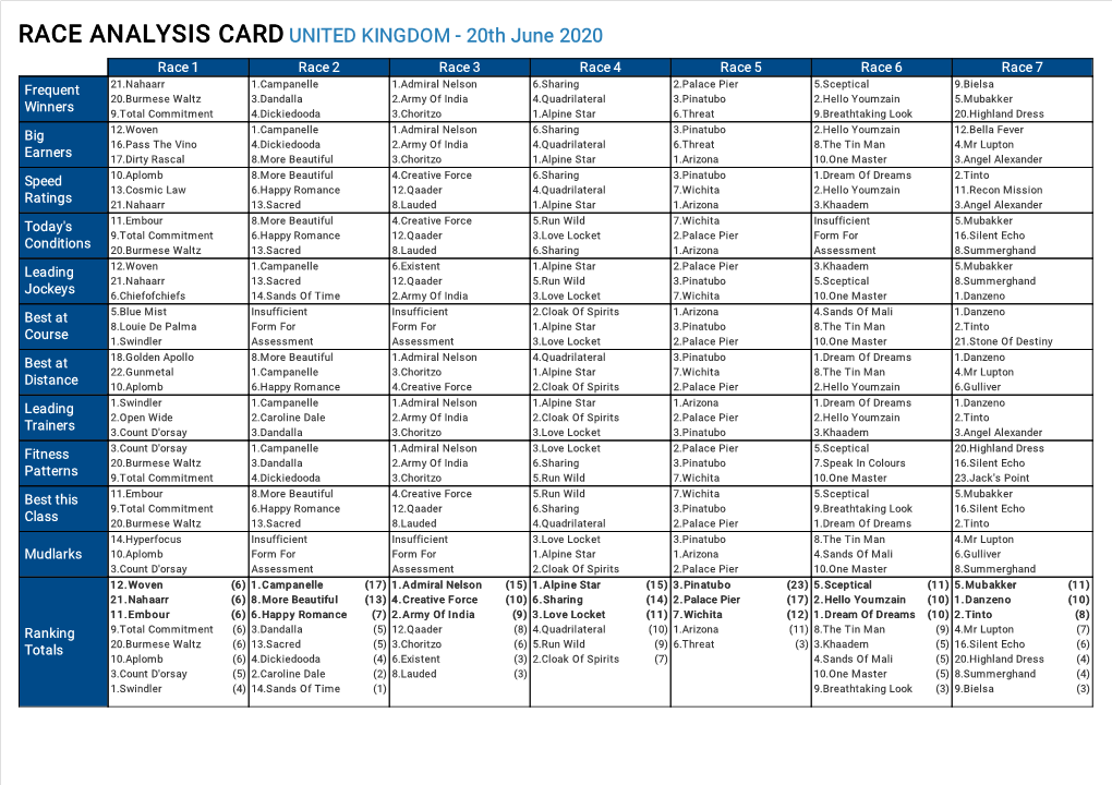 Race Analysis Card