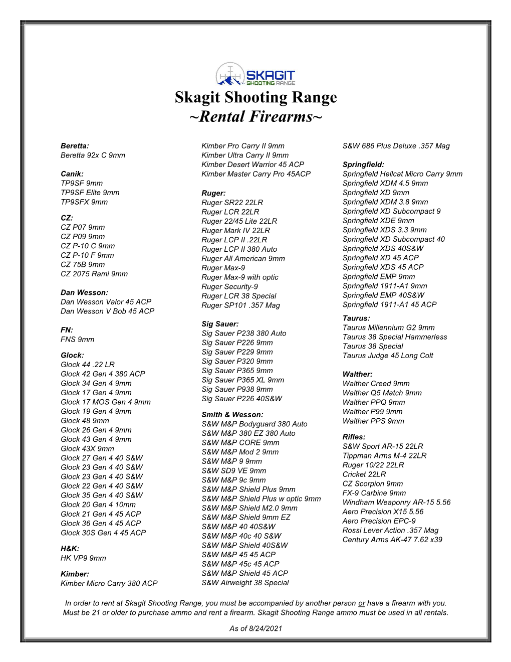 Skagit Shooting Range ~Rental Firearms~