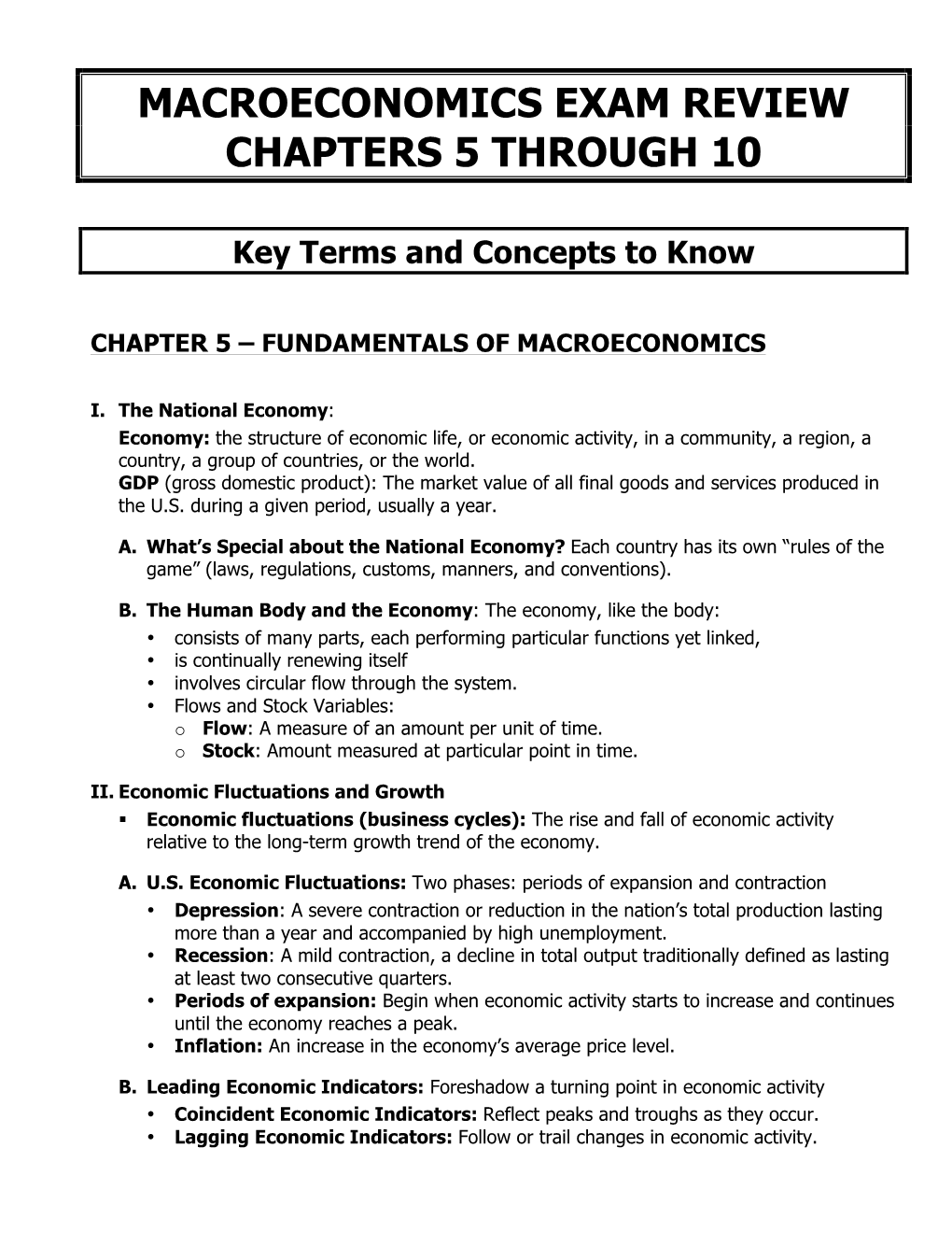 Macroeconomics Exam Review Chapters 5 Through 10