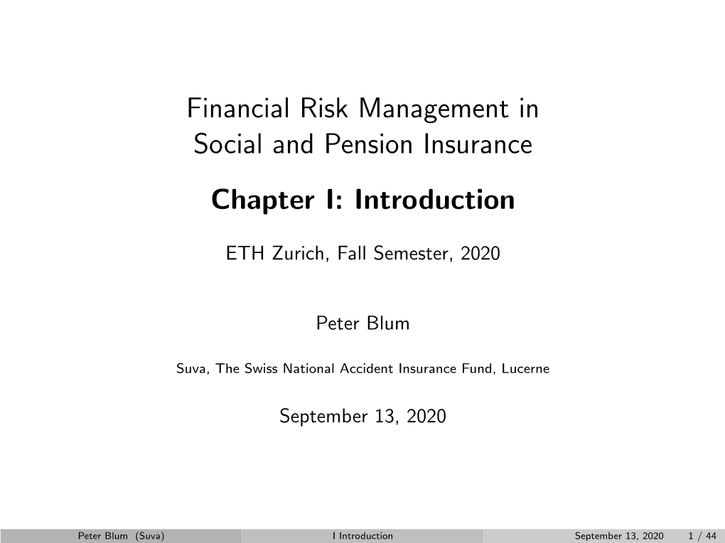 Financial Risk Management in Social and Pension Insurance Chapter I: Introduction