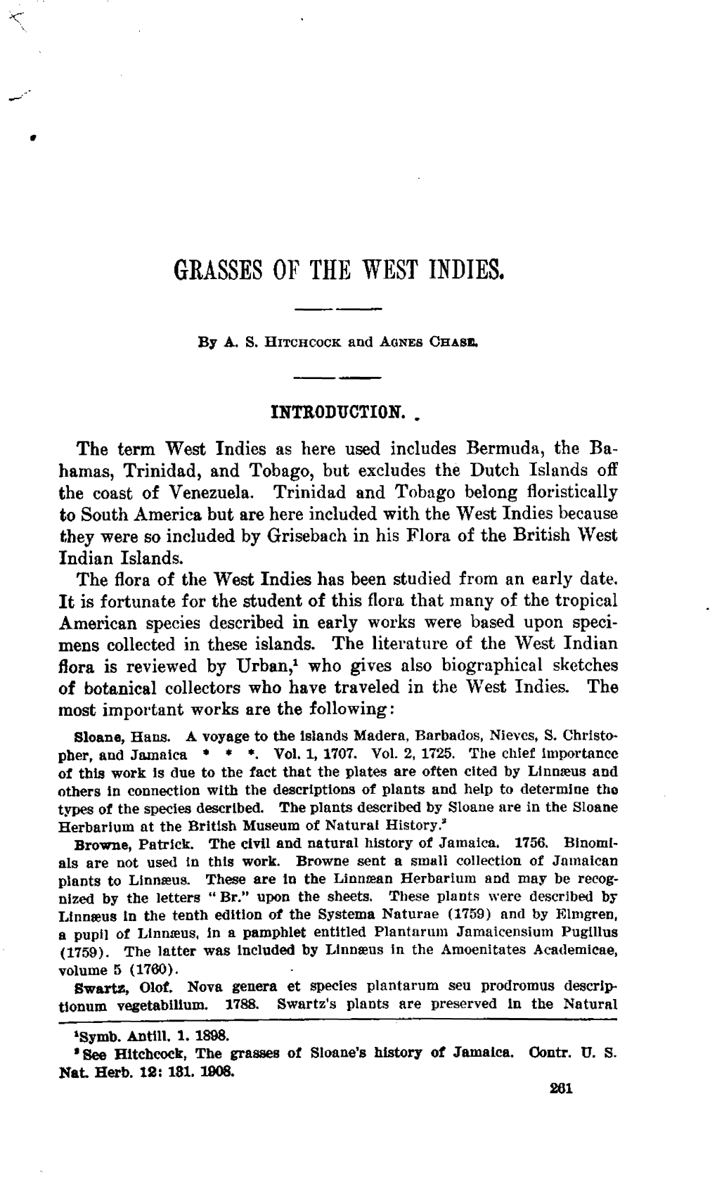 GRASSES of the WEST INDIES. by A. S. Hitchcock and Agnes Chase