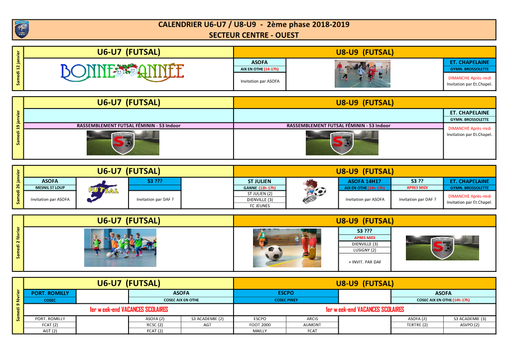 U6-U7 / U8-U9 - 2Ème Phase 2018-2019 SECTEUR CENTRE - OUEST