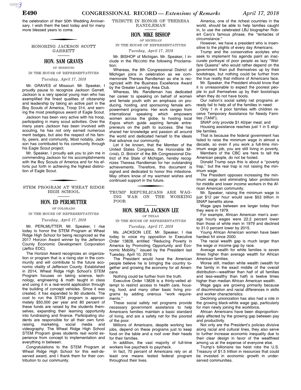 CONGRESSIONAL RECORD— Extensions of Remarks E490 HON