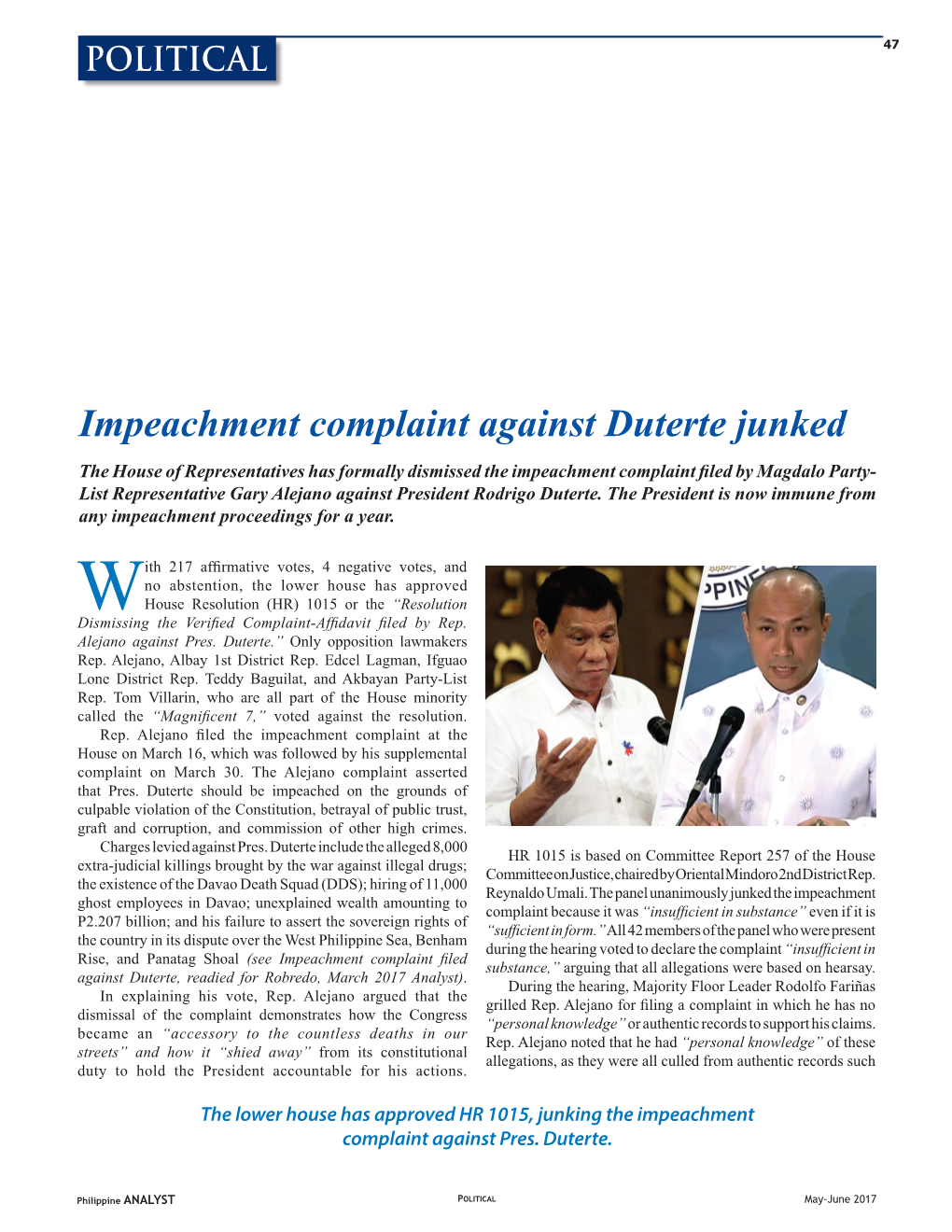 Impeachment Complaint Against Duterte Junked