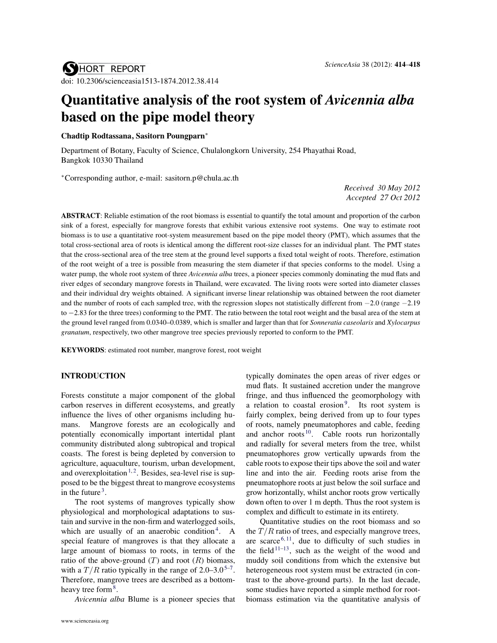 Quantitative Analysis of the Root System of Avicennia Alba Based On