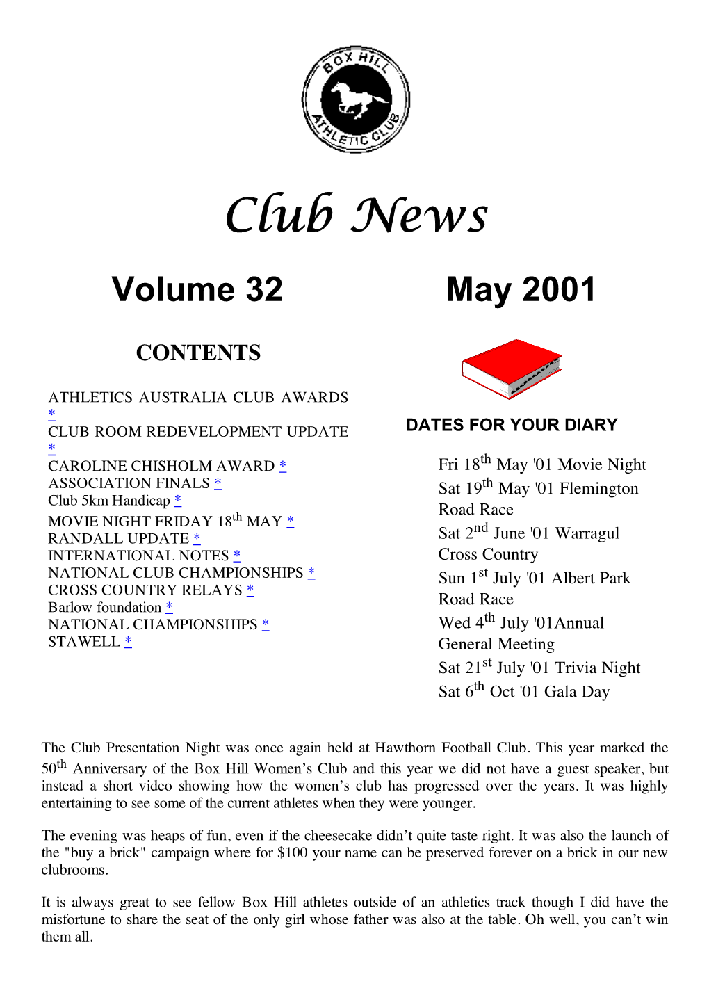 Club News Volume 32 May 2001