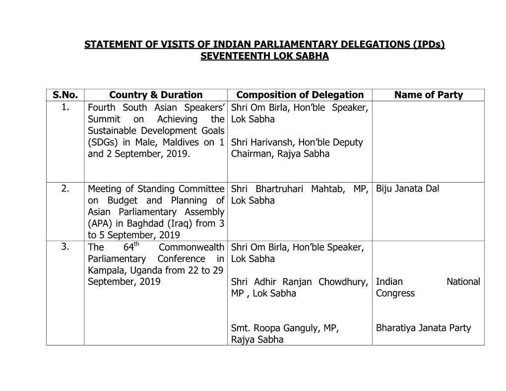 Ipds) SEVENTEENTH LOK SABHA