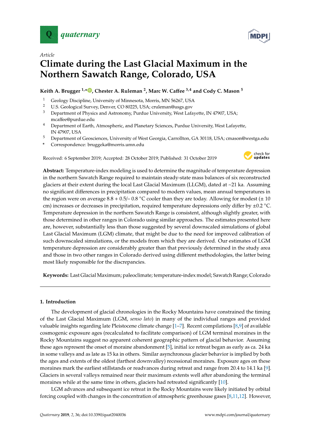 Climate During the Last Glacial Maximum in the Northern Sawatch Range, Colorado, USA