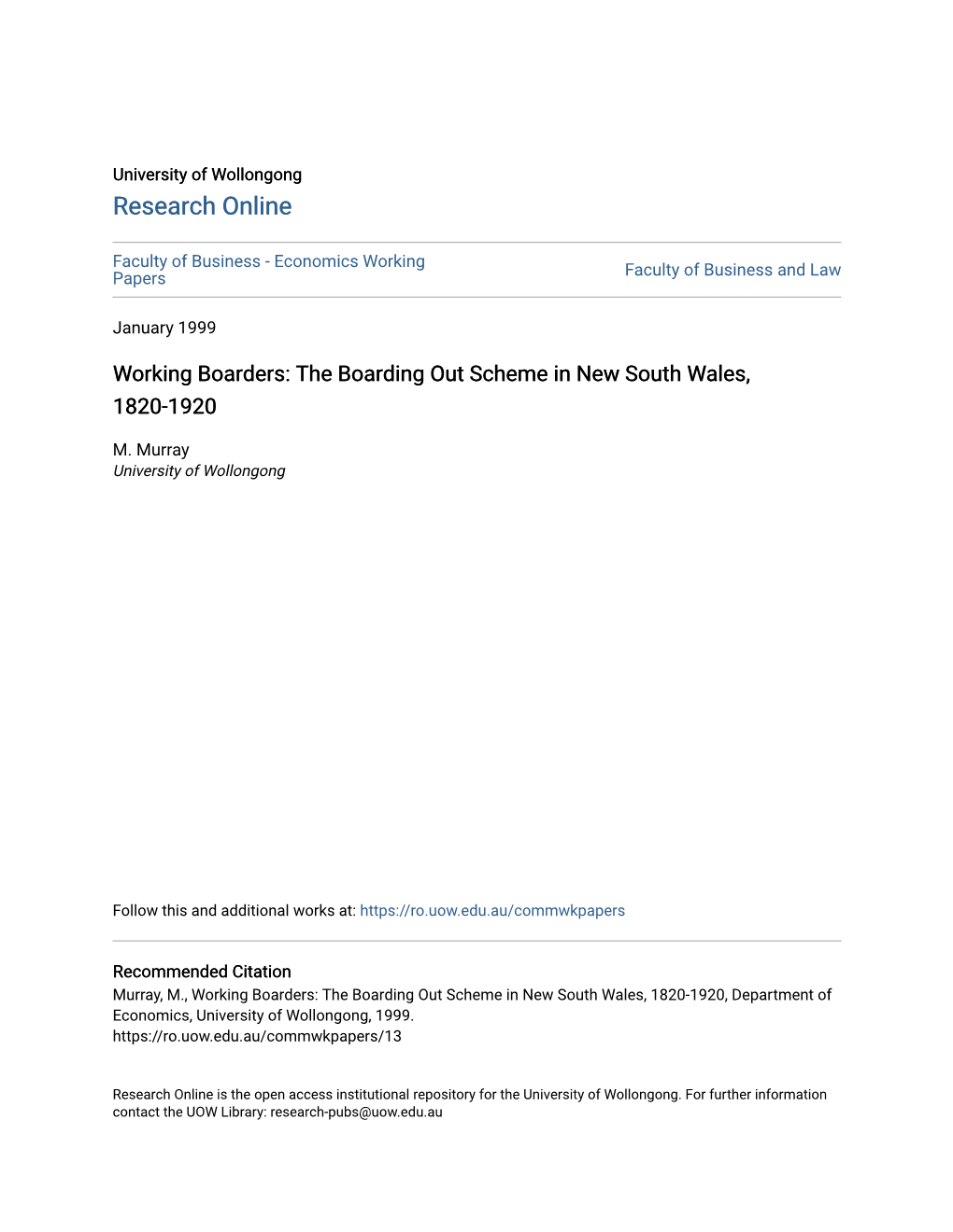 The Boarding out Scheme in New South Wales, 1820-1920