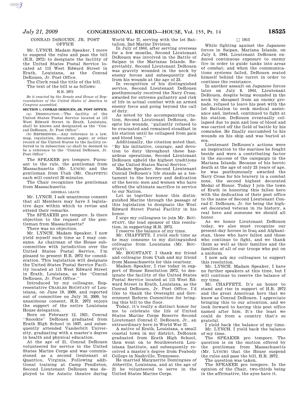 CONGRESSIONAL RECORD—HOUSE, Vol. 155, Pt. 14 July 21, 2009 Mr