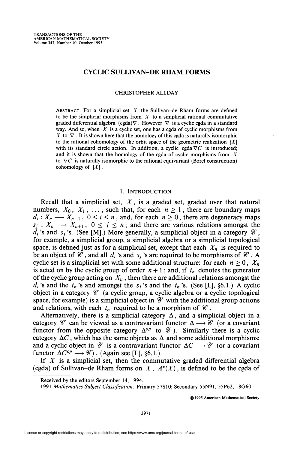 Cyclic Sullivan-De Rham Forms