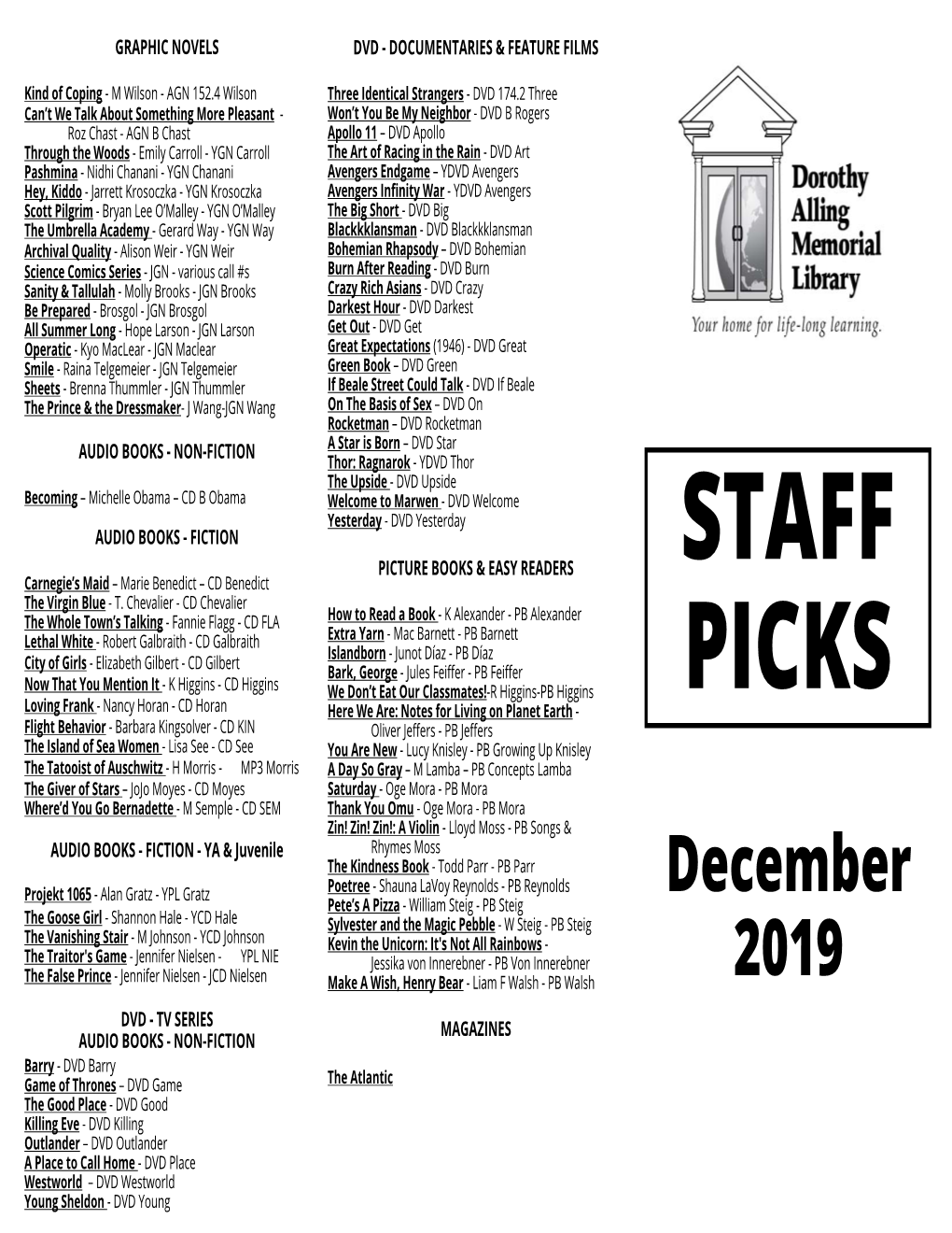 2019-December Staff Picks Brochure.Pub