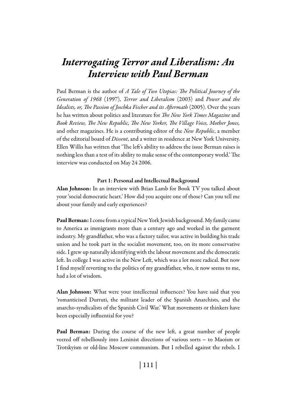 Interrogating Terror and Liberalism: an Interview with Paul Berman