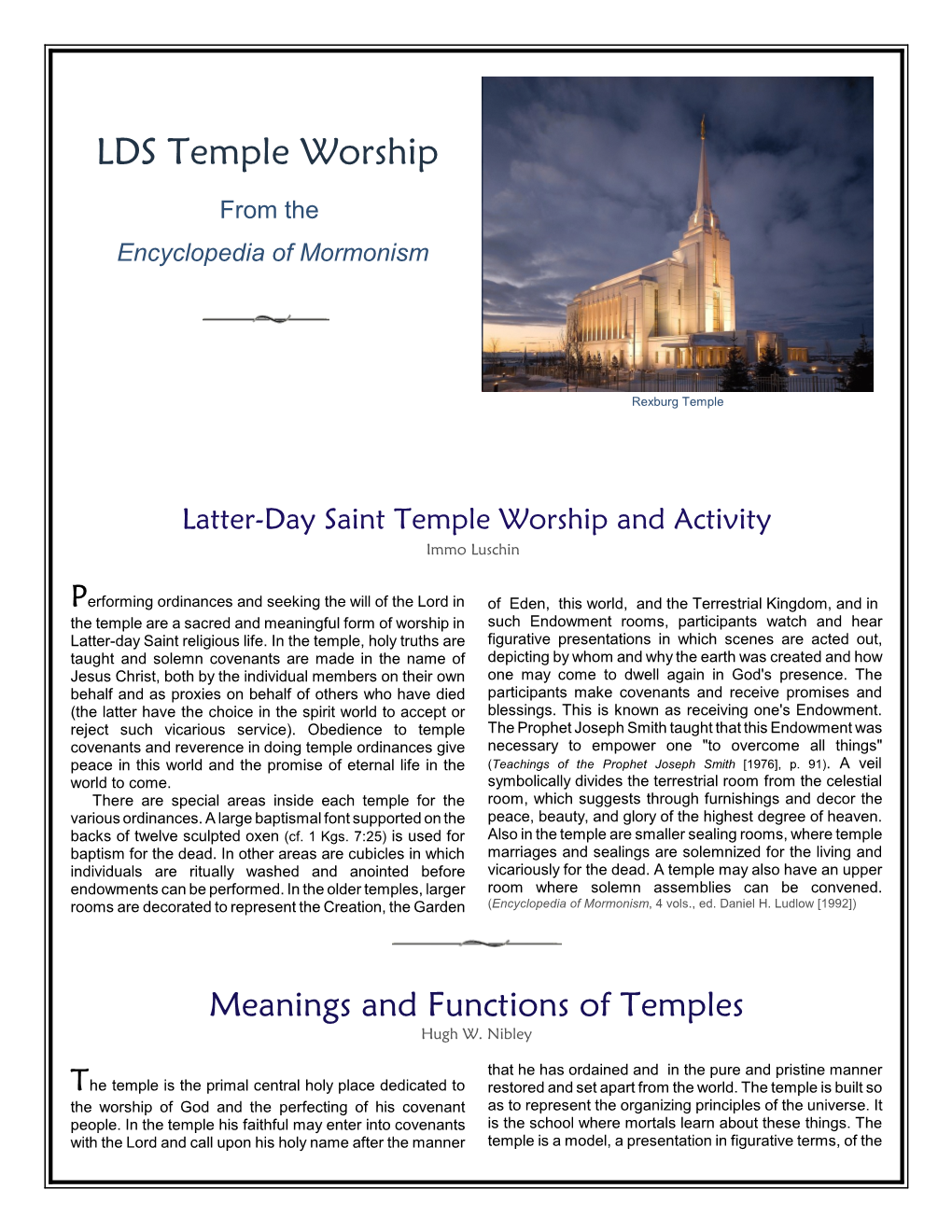 LDS Temple Worship