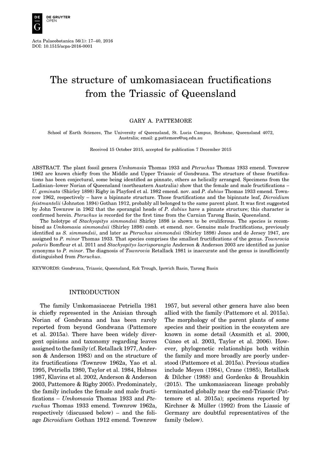 The Structure of Umkomasiacean Fructifications from the Triassic of Queensland