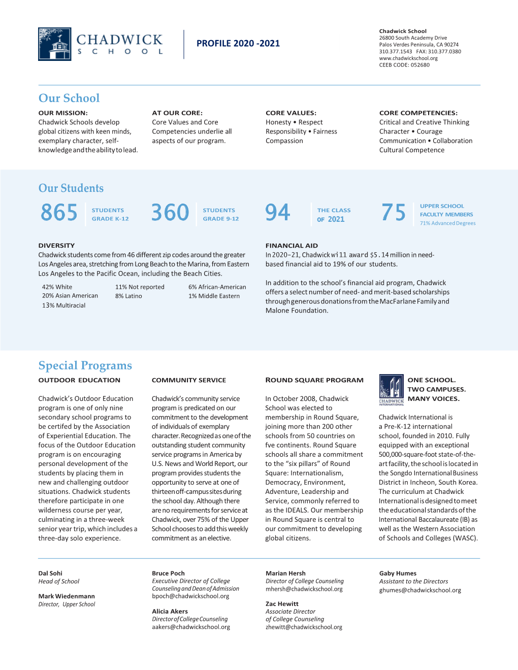 2020-21 Chadwick School Profile