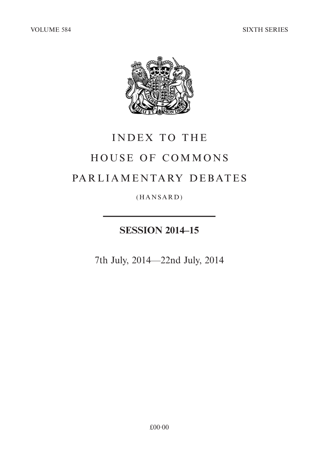 Index to the House of Commons Parliamentary