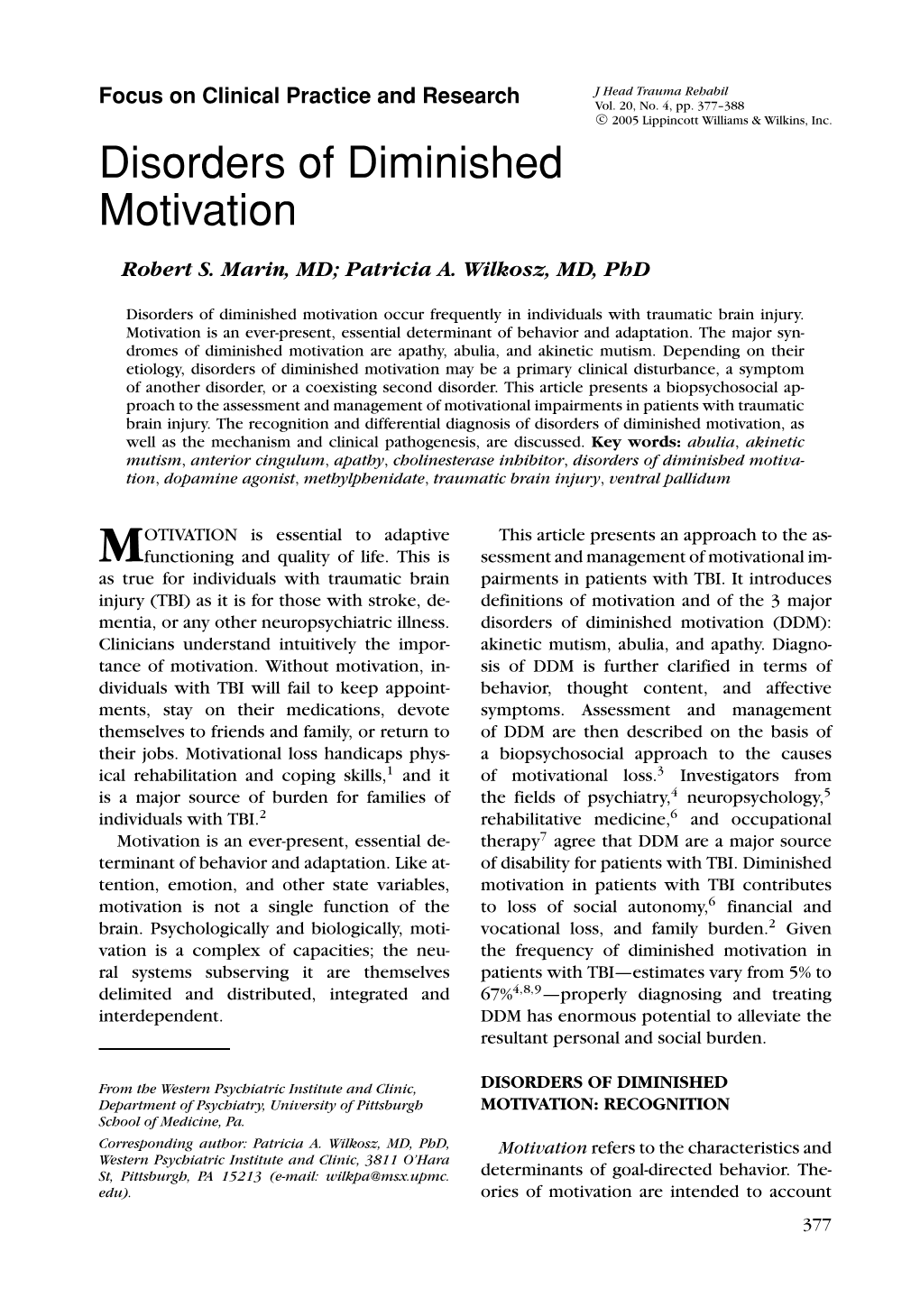 Disorders of Diminished Motivation