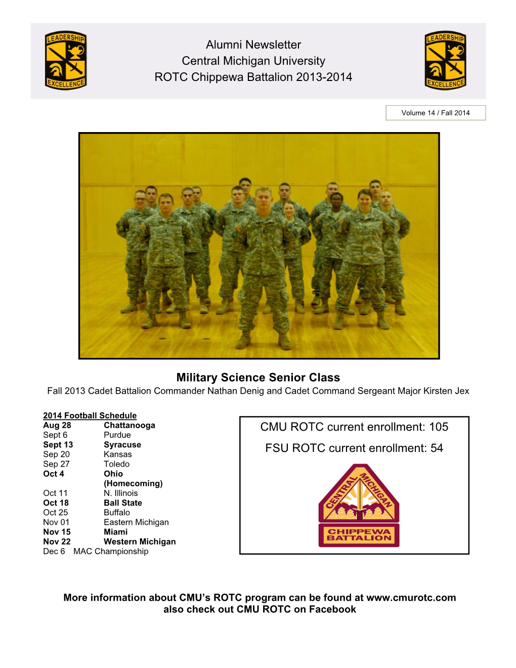 Military Science Senior Class Alumni Newsletter Central Michigan