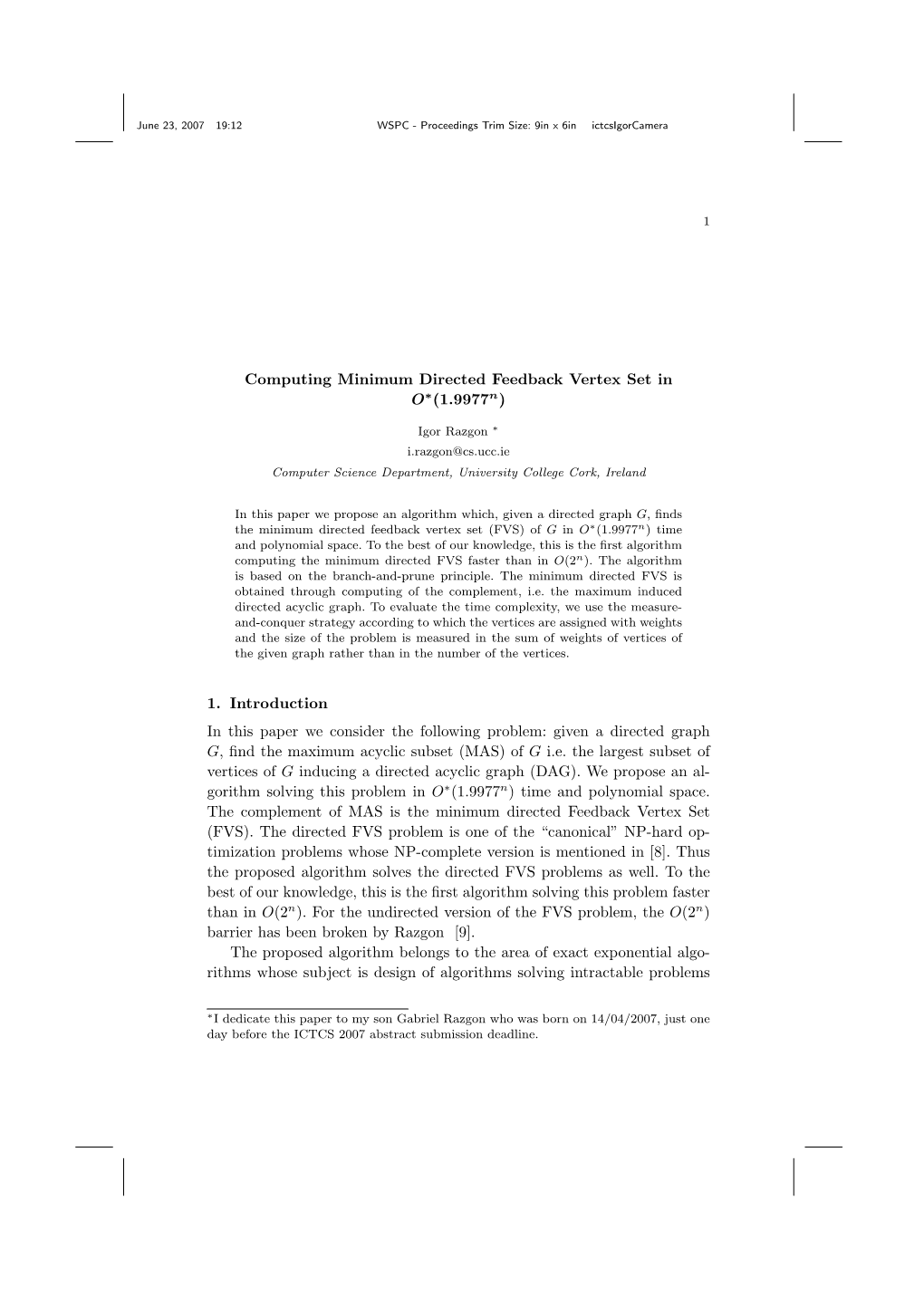 Computing Minimum Directed Feedback Vertex Set in O∗(1.9977N)