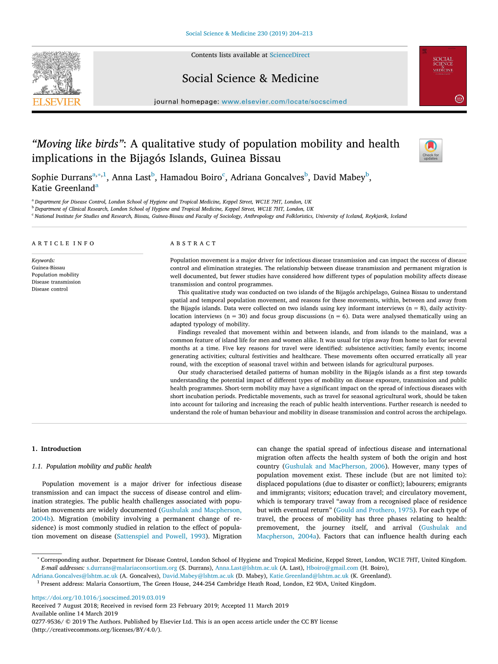 “Moving Like Birds” a Qualitative Study of Population Mobility and Health