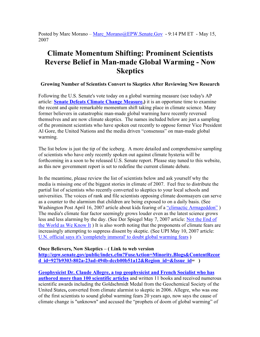 Climate Momentum Shifting: Prominent Scientists Reverse Belief in Man-Made Global Warming - Now Skeptics