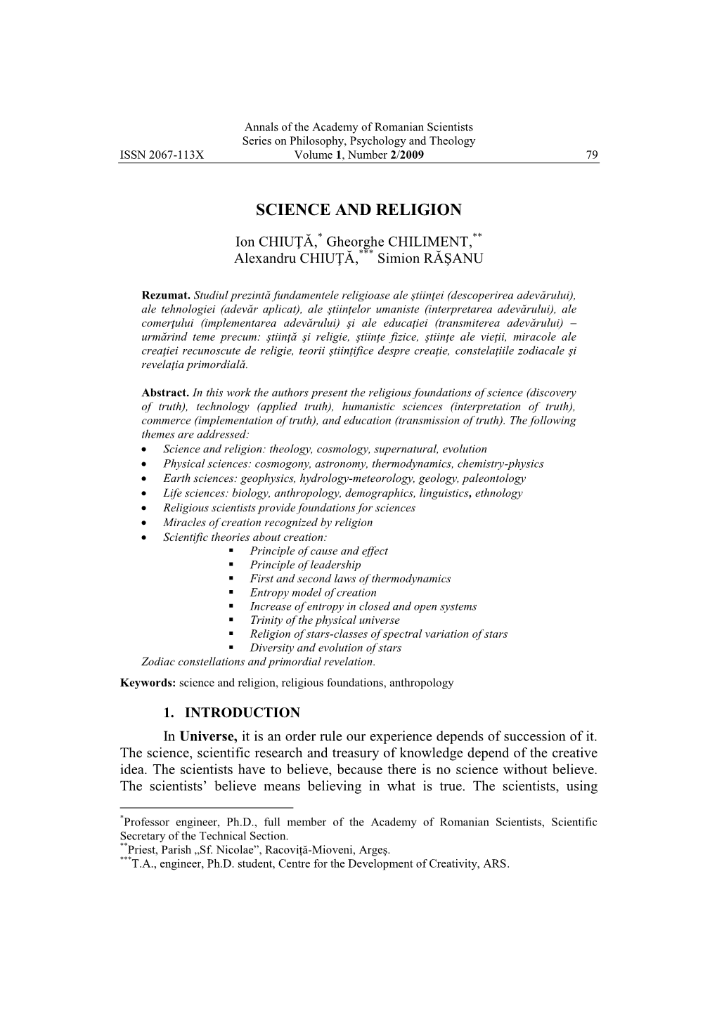 Academy of Romanian Scientists Series on Philosophy, Psychology and Theology ISSN 2067-113X Volume 1, Number 2/2009 79