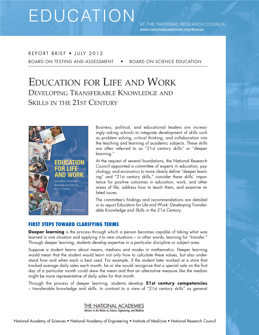 Education for Life and Work: Developing Transferable Knowledge and Skills in the 21St Century