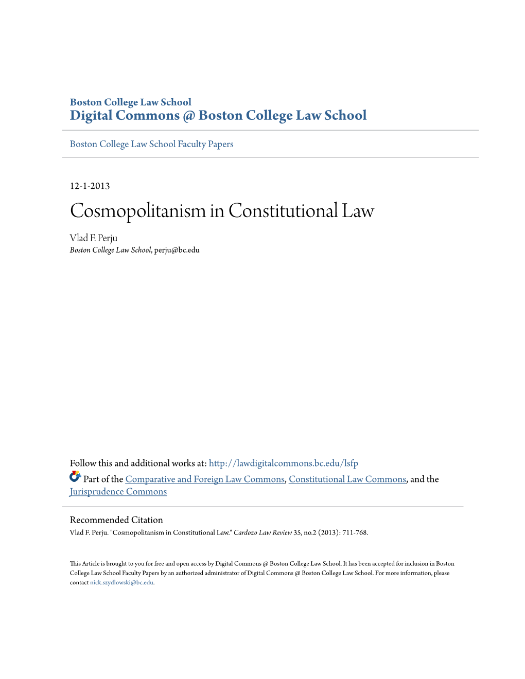 Cosmopolitanism in Constitutional Law Vlad F