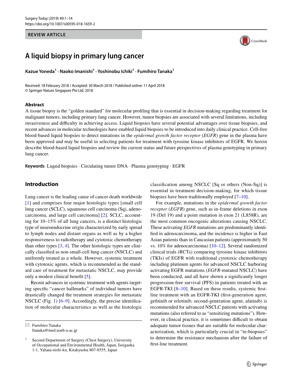 A Liquid Biopsy in Primary Lung Cancer