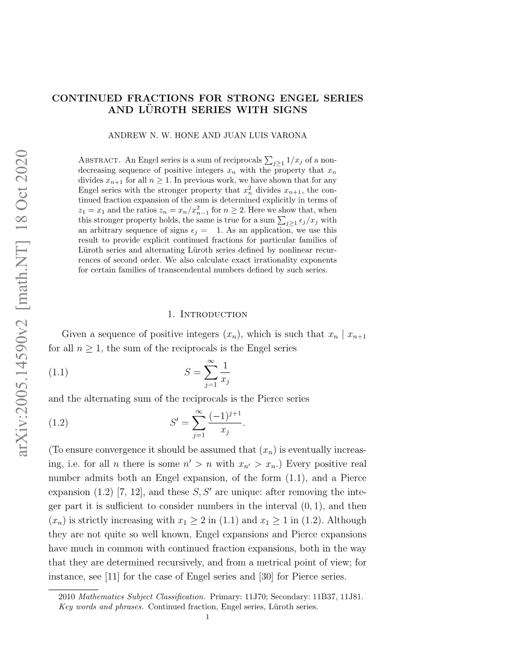 Arxiv:2005.14590V2 [Math.NT]